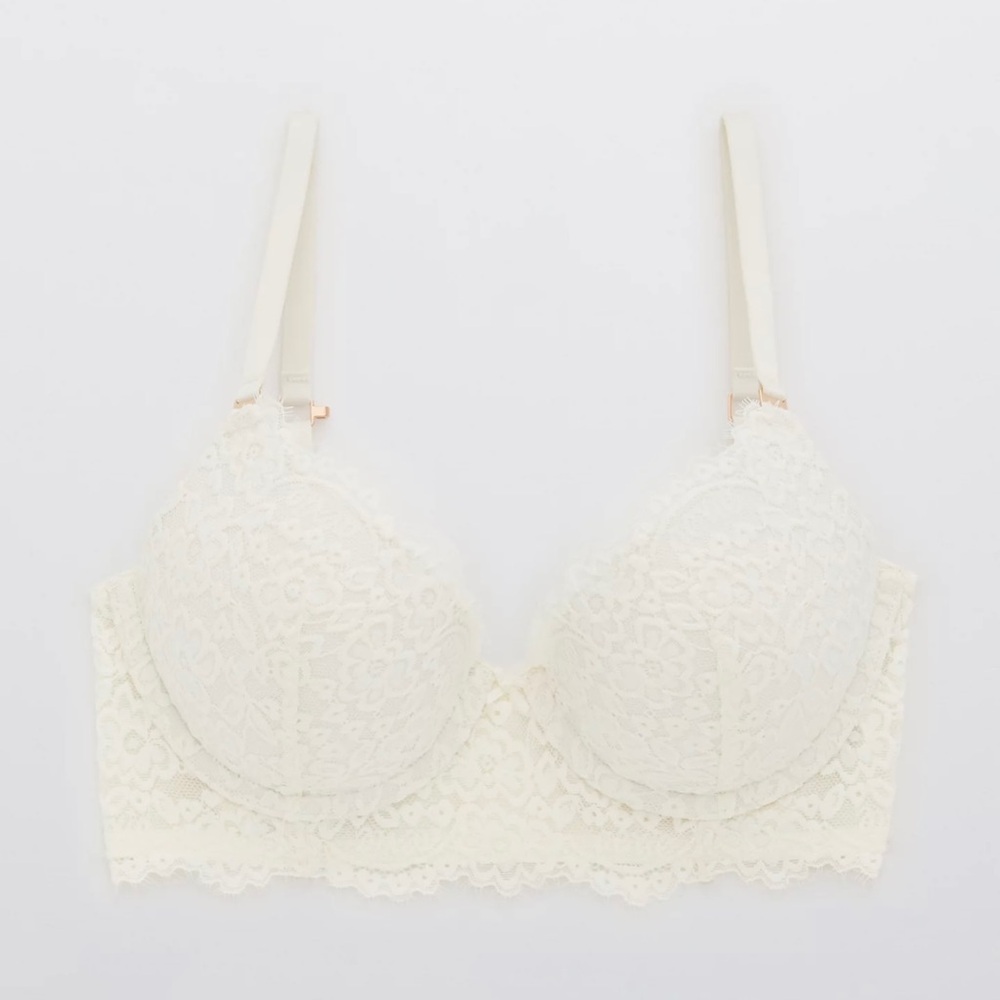 Aerie Real Power Plunge Push Up Eyelash Lace Bra